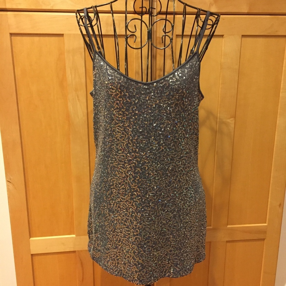 Express metallic grey and silver sequins sleeveless tank Top size Medium